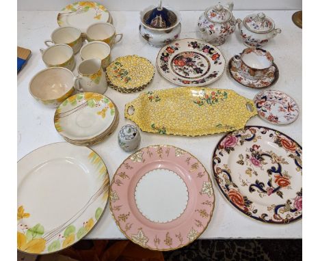 A mixed lot of ceramics to include a Royal Crown Derby Vine pattern plate, a Masons Mandarin pattern plate, an Art Deco Morle