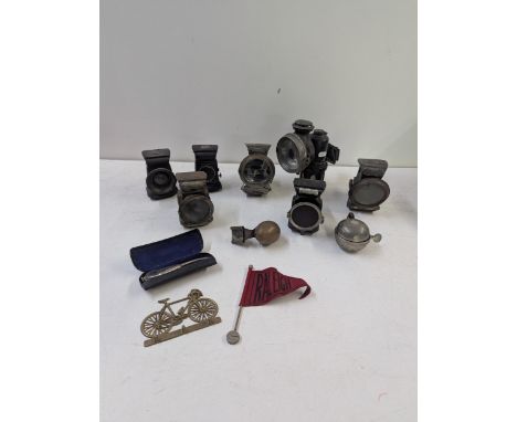 A group of vintage bicycle lamps to include 'Lucus Silver King' examples, two bells and othersLocation:If there is no conditi