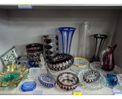 A mixed lot of glassware to include Baccarat crystal egg, a 1950's Whitefriars ruby red sparrow beak jug A/F, a Swarovski swa