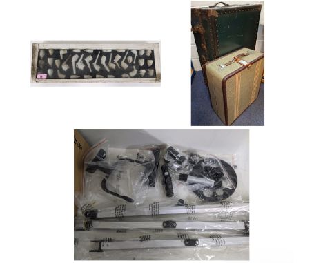A mixed lot to include a vintage WataJoy, London Made green trunk with fitted interior and metal strap work together with a v