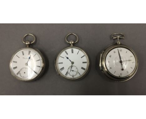 A George III silver pocket watch by S Hutchinson, hallmarks for London 1795, together with a silver cased Elgin pocket watch 