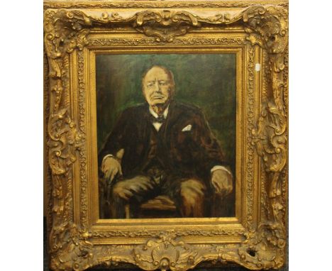 TOM M SPENCER (20th century) British, Portrait of Winston Churchill, oil; together with a Portrait of Sir Robert Peel.  49 x 
