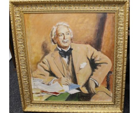 TOM M SPENCER (20th century) British, Portrait of Lloyd George and a Portrait of Gilbert of Gilbert and Sullivan, oils. 69 x 