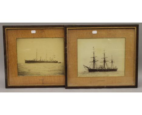 A pair of vintage photographs, of ships, framed and glazed. Each 41.5 x 36.5 cm overall.