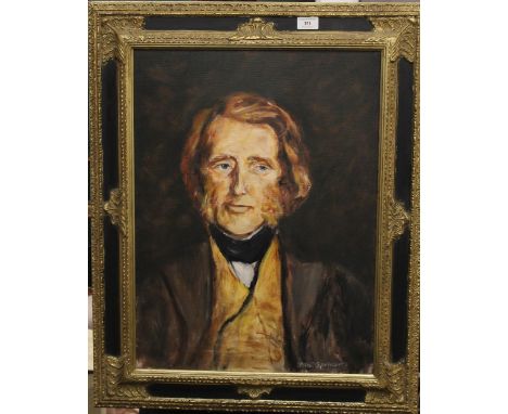 TOM M SPENCER (20th century) British, Portrait of John Ruskin and a Portrait of Robert Browning, oils; together with a small 
