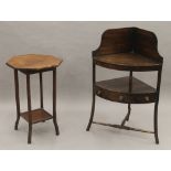 A 19th century corner wash stand and a table.
