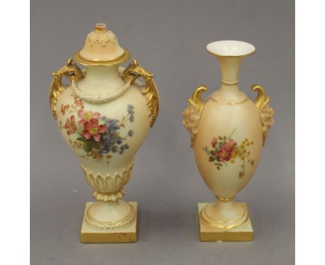 Two Royal Worcester vases. The largest 21.5 cm high.