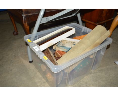 A box containing various trinket boxes to include a puzzle box, cribbage boards etc.