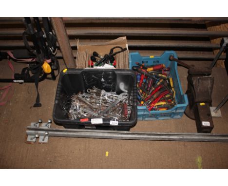 Three boxes of various hand tools etc.