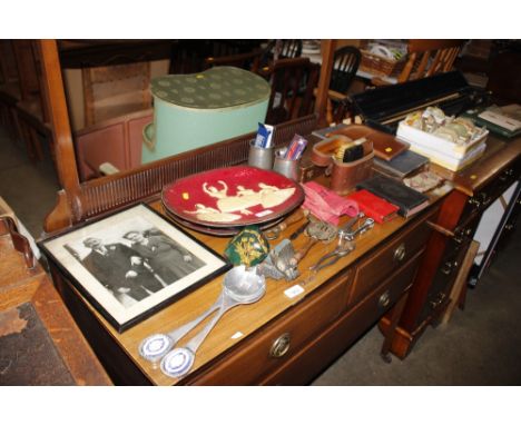 Two plates decorated with ballet dancers; a Post Office Savings Bank; a pair of salad servers; a letter opener; nut cracker e
