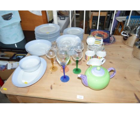 A quantity of Royal Worcester "Azure" pattern dinnerware; drinking glasses; and a quantity of Midwinter teaware 