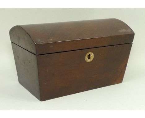 A walnut dome top tea caddy, 20 by 12 by 12cm. 