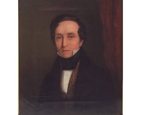 English School: portrait of a gentleman wearing a black cravat, gold embroidered waistcoat and black frock coat, oil on canva