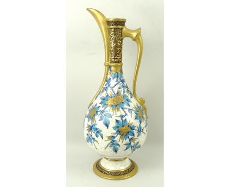 A Royal Worcester porcelain ewer, circa 1874, of baluster form decorated in the aesthetic style with turquoise and gilt bloss