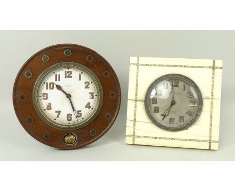 An ivory and shagreen cased strut bedside clock, early 20th century, silvered circular dial bearing Arabic numerals, for Dibd