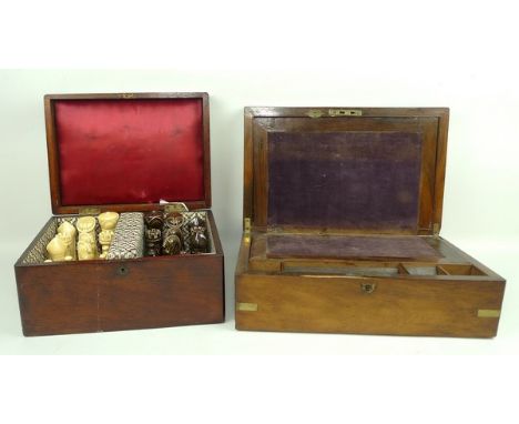 A Victorian rosewood writing slope with fitted interior, brass bound corner and escutcheon, 36 by 22 by 13cm, and a mahogany 