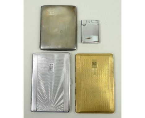 A silver cigarette case with engine turned decoration, monogram engraved, Birmingham 1936, 4.55toz, a Har-Bro 1930's engine t