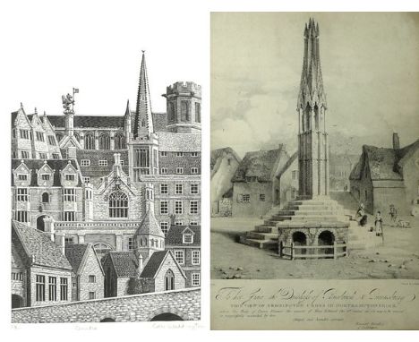 Geraldine Waddington (Geri): a woodblock print of Oundle, 28/100 limited edition, signed in pencil, 26cm by 16cm, together wi