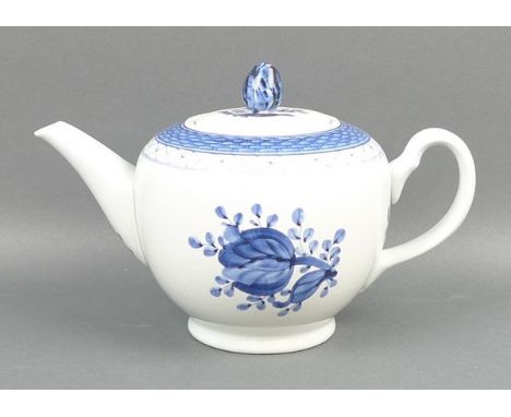 A Royal Copenhagen Faience part tea and coffee service decorated in blue and white with flowers, comprising; tea pot, coffee 
