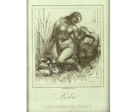 Francesco Bartolozzi (RA): engraving of Leonardo da Vinci's Leda and the Swan, 19 by 14cm and a 19th century roundel print of