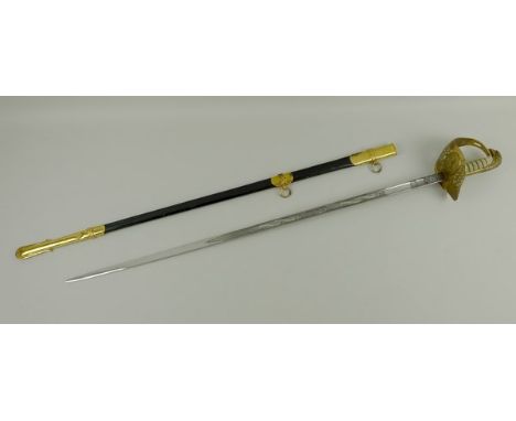 An Elizabeth II RAF Officer's sword by Wilkinson, brass guard with RAF badge and royal cypher, wire bound shagreen grip, eagl