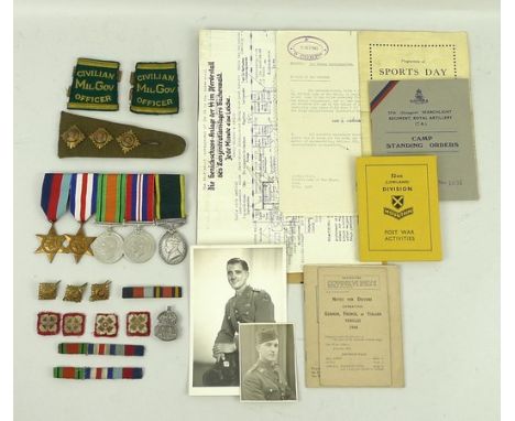 A group of medals, war diaries and associated WWII memorabilia relating to Captain James Alexander, Highland Light Infantry, 