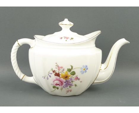 A Royal Crown Derby porcelain part tea service decorated in the 'Derby Posies' pattern, comprising; a tea pot, hot water pot,