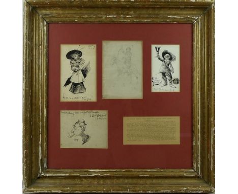 Frederic Remington (American 1861-1909); a cartoon, 'Many Happy Returns To H(oward) Pyle from F R', a study of a lady 'When w