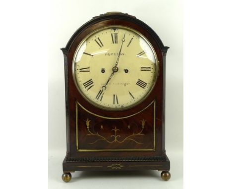 A Victorian domed top mahogany cased bracket clock by Burgess of South Norwood, eight day movement striking a bell, with pend