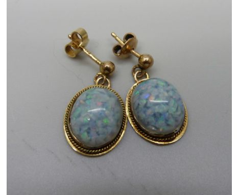 A pair of 9ct gold mosaic opal earrings, 2.5g 