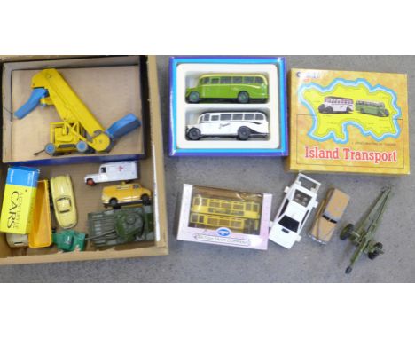 Model vehicles; including Dinky Toys 564, lacking conveyor belt, Corgi Island Transport, Corgi Toys 300SL, Dinky Centurion Ta