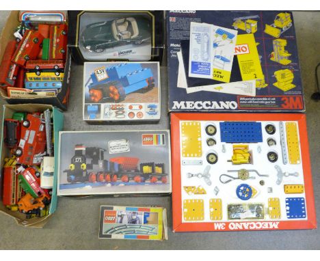A Meccano 3M motorised construction set, boxed, Lego including a 171 train set, a collection of die-cast vehicles including D