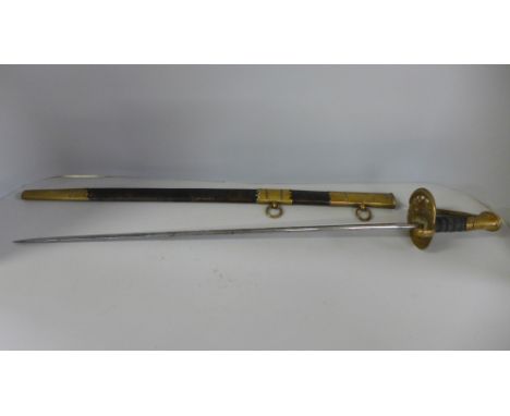 A short sword with scabbard, the blade marked Bernard Dawson 