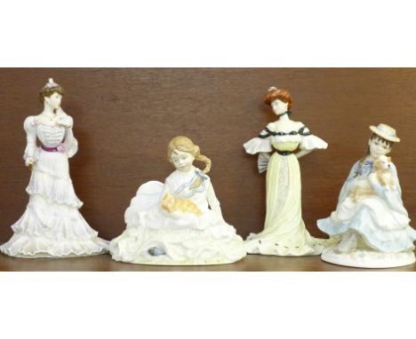 A Royal Worcester figure, Safe at Last and three Coalport figures 