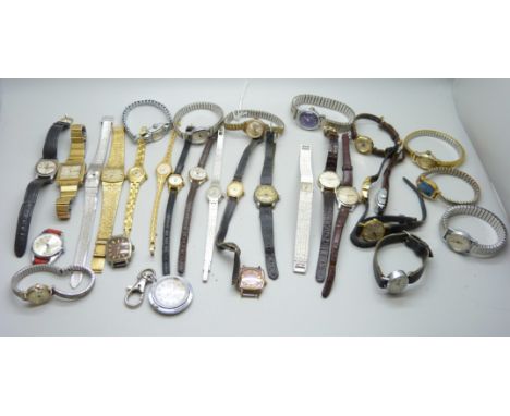 A collection of lady's wristwatches including Pierce, Timex, Tissot, Ingersoll, etc. 