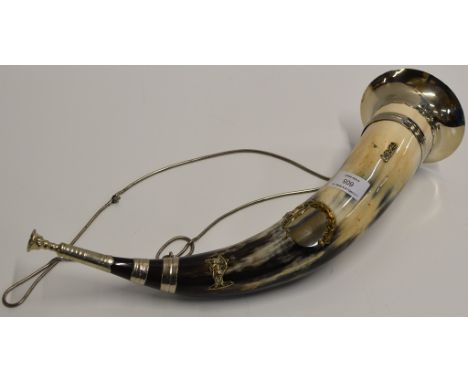 A VINTAGE MILITARY STYLE WHITE METAL MOUNTED HORN    