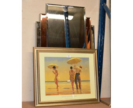 AN ART DECO STYLE WALL MIRROR &amp; A FRAMED VETTRIANO PRINT    