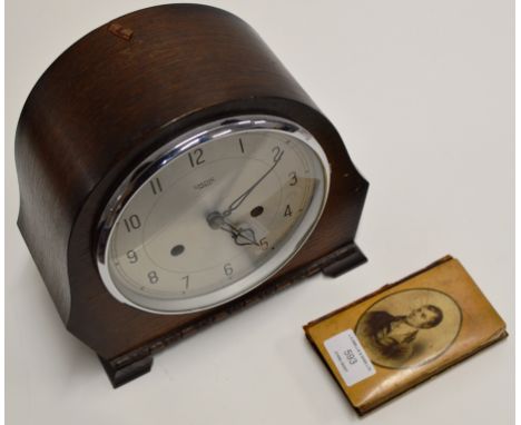 A MAUCHLINE WARE BURNS POETRY BOOK, TOGETHER WITH A SMITH'S OAK CASED STRIKING MANTLE CLOCK    