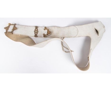 A Colour Bearer's white buff leather baldric, acanthus leaf brass mounts with traces of gilt, marked on reverse "5 (CP)R. Sx.