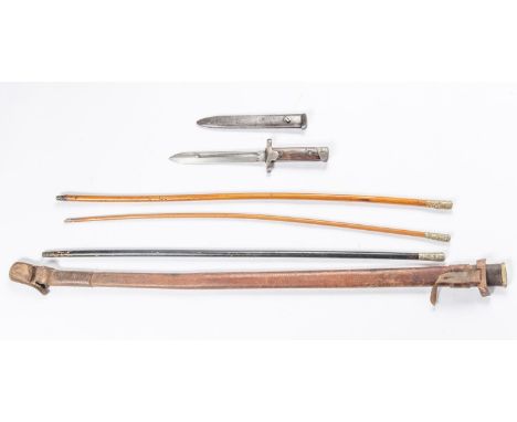An Italian Model 1891/30 Carcano bayonet, with fixed blade, in its steel scabbard, GC (slightly worn, scabbard button missing