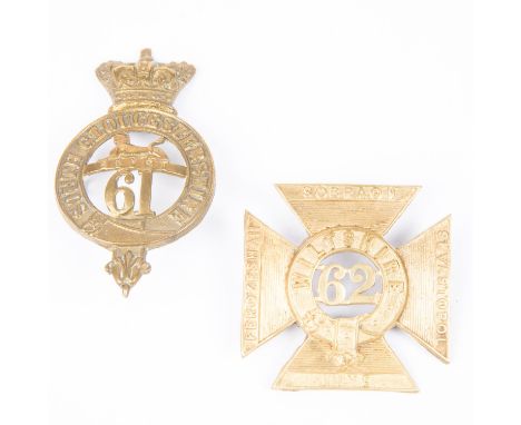 Pre 1881 brass glengarry badges of the 61st and 62nd Regiments of Foot, (K&amp;K 523 &amp; 524), GC (the second relugged). £6