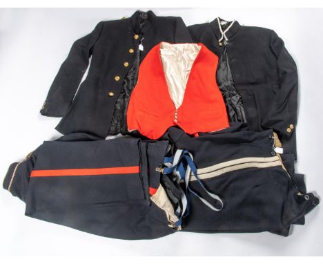A Royal Marines blue SD jacket with anodised buttons, together with trousers; a similar RAMC jacket with gilt braid trim; a R