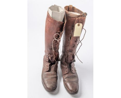 A pair of WWI British Army officer's trench boots, brown leather, fully lace able fronts. GC £60-80 