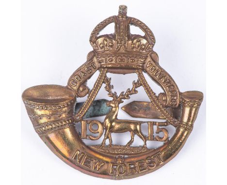An extremely rare officer's bronze VTC cap badge of the New Forest Coast Volunteers, 1915, the back stamped "J R Gaunt London