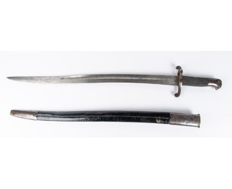 An 1856 pattern Yataghan bayonet, 23" blade with German contractors mark, in its steel mounted leather scabbard. £80-100 