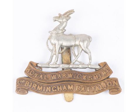A Kitchener's Army cap badge of the 3rd Birmingham Battalion Royal Warwickshire Regiment. GC £80-120