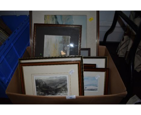 An assortment of vintage and antique etchings and pictures, including Durham, Newcastle and Berwick interest.
