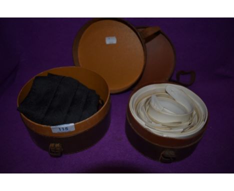 Two vintage collar boxes one containing collars,the other a cummerbund and a box tie.