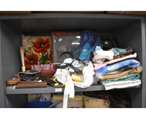 A mixed lot of vintage and modern textiles and haberdashery, amongst which is a coronation scarf,a French sequinned cap, a ta