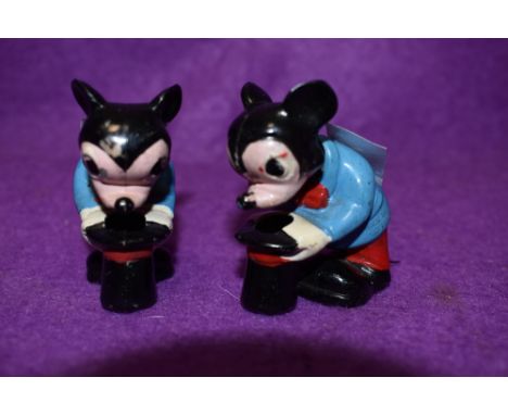 Two vintage Marx toys Walt Disney Mickey mouse figures with bobbing heads.